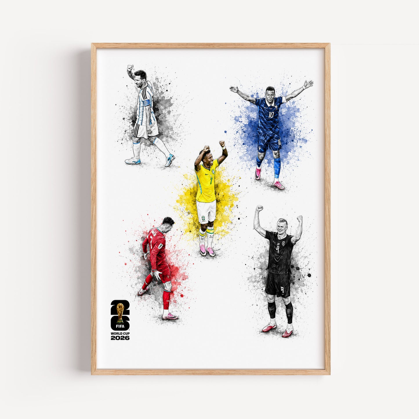 World Cup 2026 Five Football Legends Compilation Poster Multi Star Watercolor Soccer Wall Art (Printable+Physical)