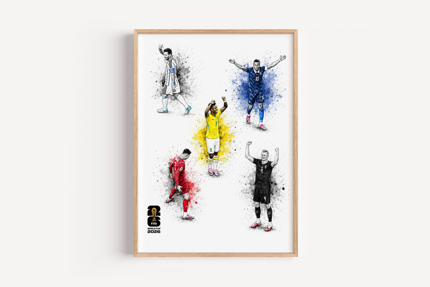 World Cup 2026 Five Football Legends Compilation Poster Multi Star Watercolor Soccer Wall Art (Printable+Physical)