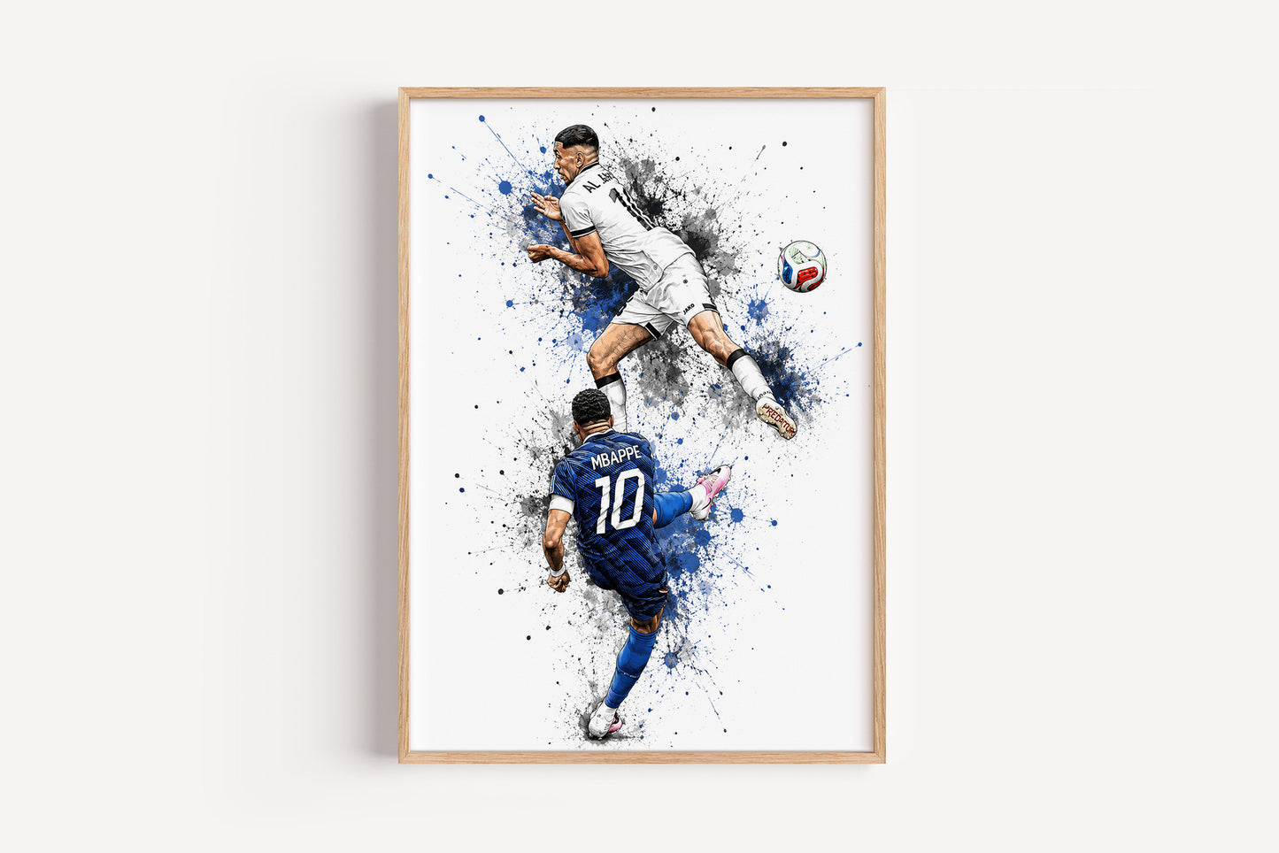Mbappe Dual Action Football Poster Airborne Volley Watercolor Soccer Wall Art (Printable+Physical)