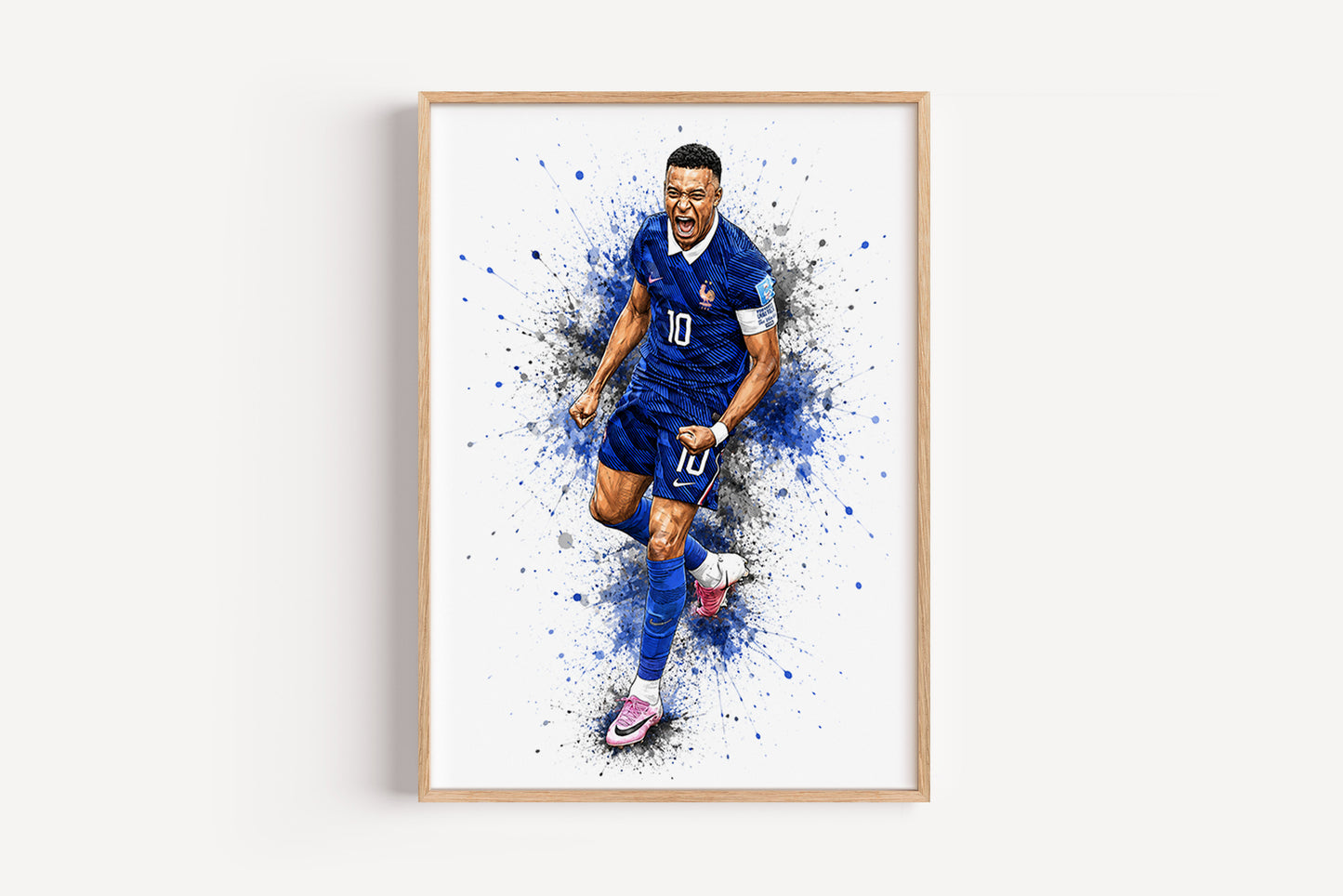 Kylian Mbappe France Intense Passion Poster Number 10 Blue Watercolor Splash Wall Art (Printable+Physical)