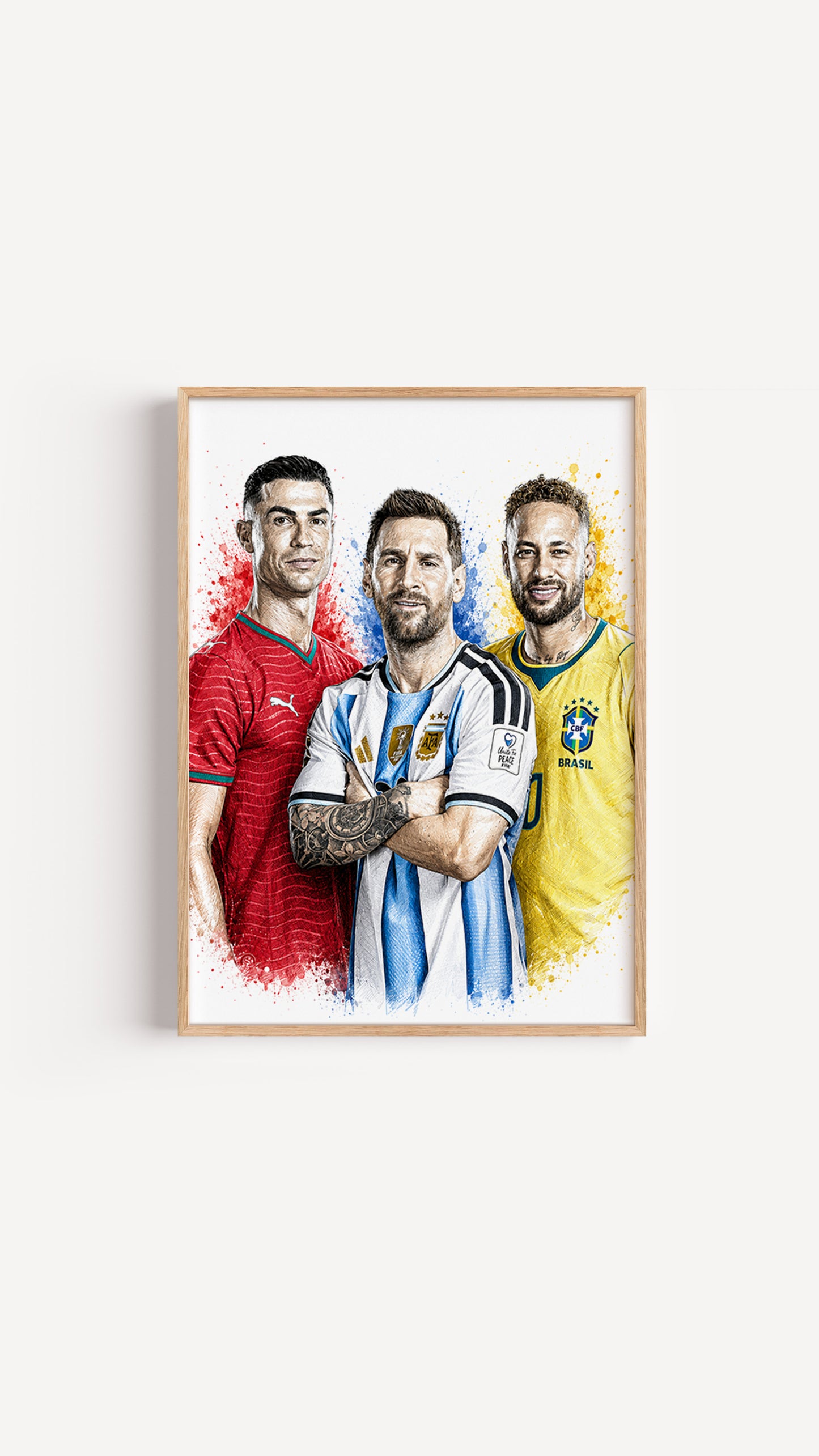 Football Triumvirate Messi Ronaldo Neymar Poster Trio Legends Watercolor Sketch Wall Art (Printable+Physical)