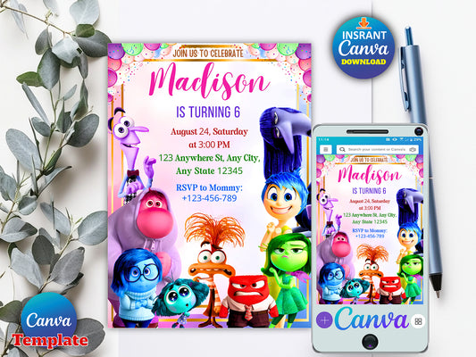 Editable Inside Out 2 Invitation(Printable)