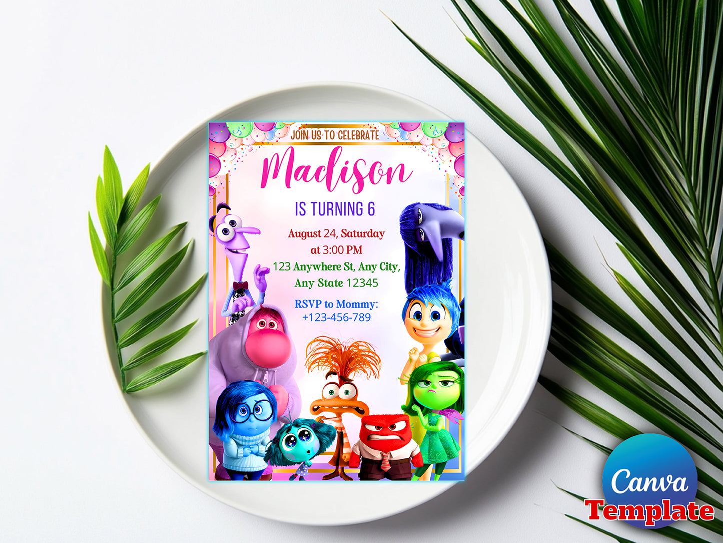 Editable Inside Out 2 Invitation(Printable)