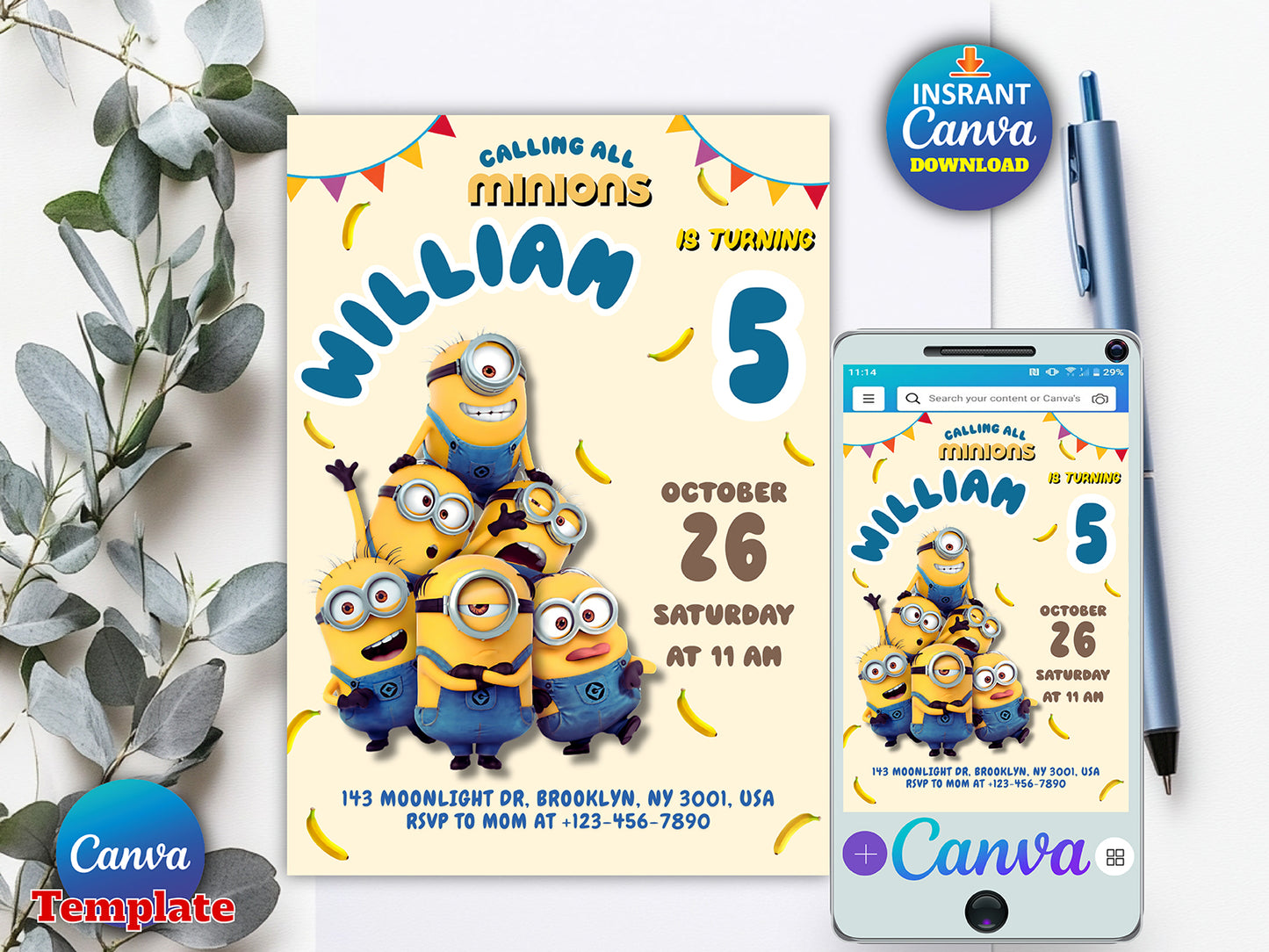 Editable Minions Birthday Invitation(Printable)