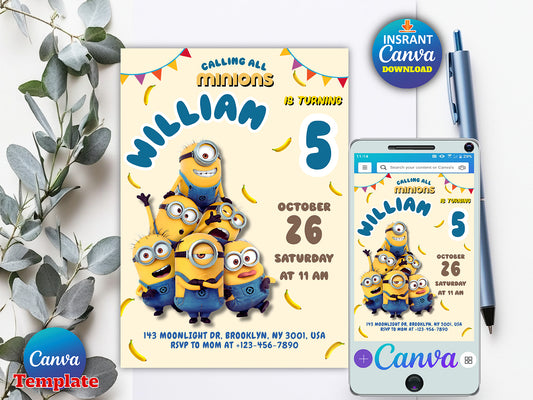 Editable Minions Birthday Invitation(Printable)