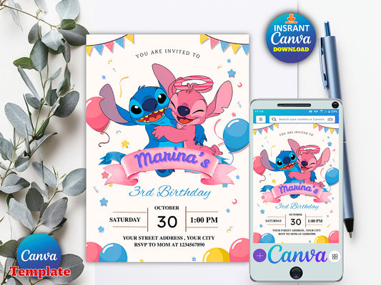 Stitch Birthday Invitation Editable Template (Printable)
