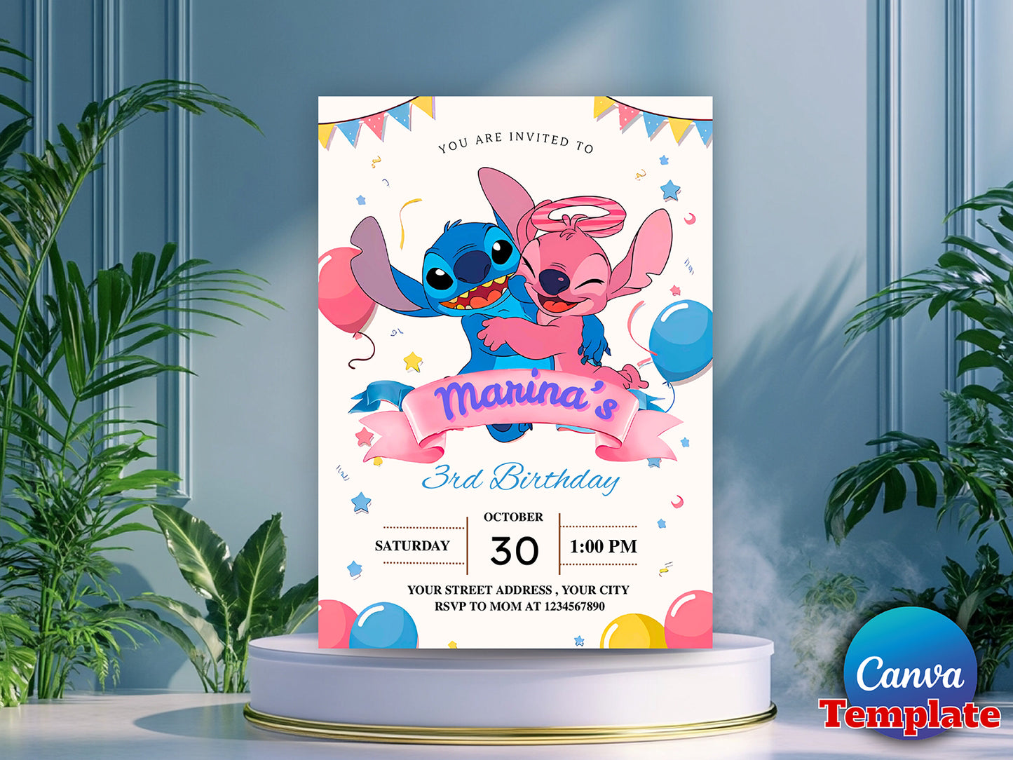 Stitch Birthday Invitation Editable Template (Printable)