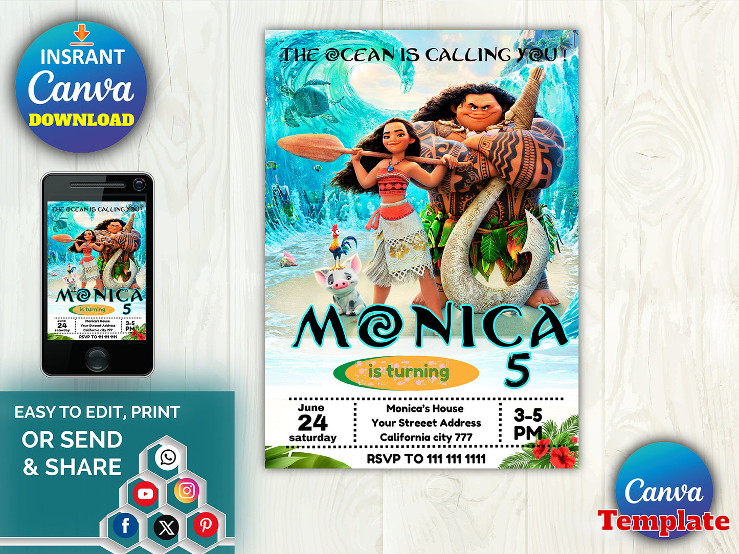 Printable Baby Moana Birthday Invite (Printable)