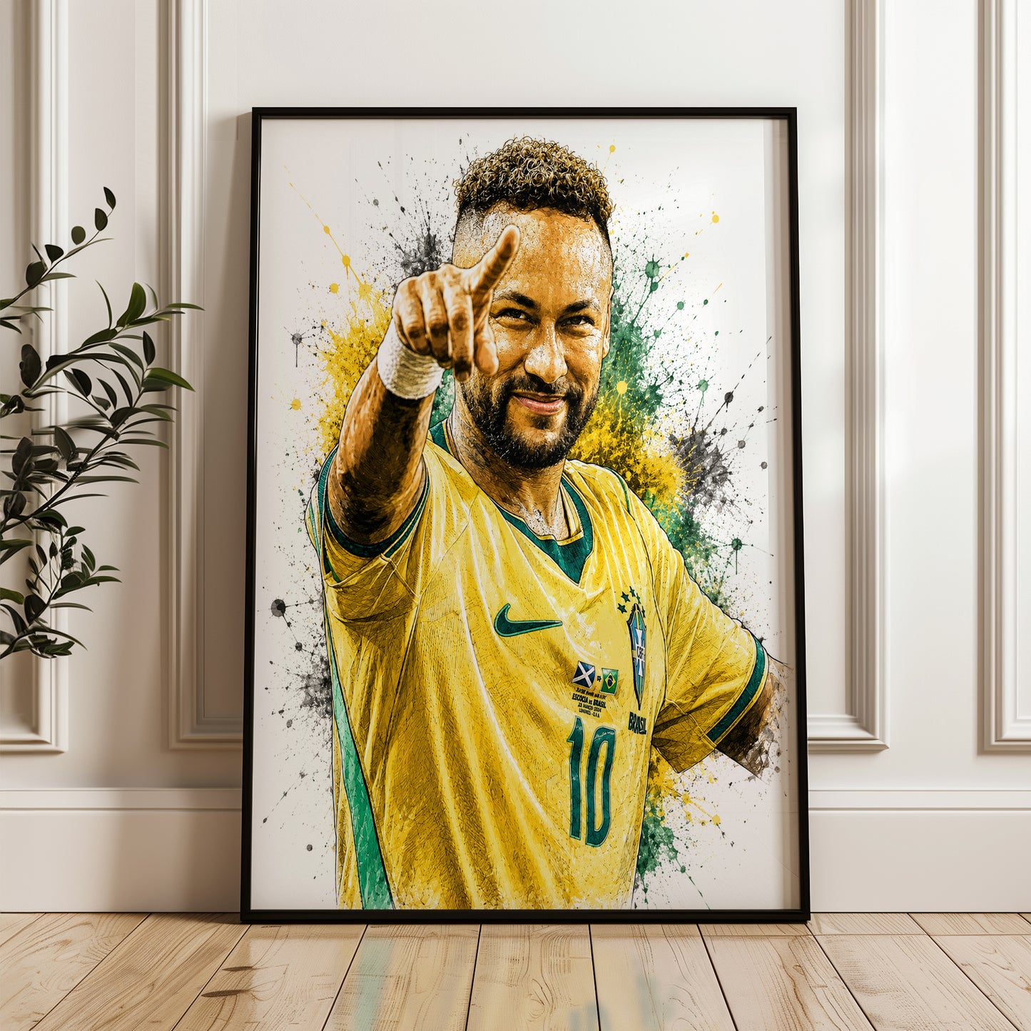Neymar Jr Brazil National Team Watercolor Sketch Poster Samba Football Wall Decor (Printable+Physical)