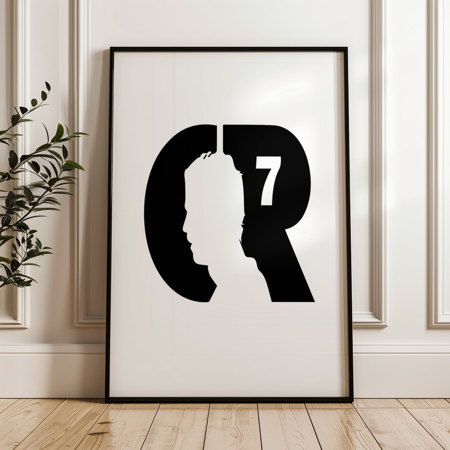 Cristiano Ronaldo CR7 Logo Silhouette Minimalist Black and White Football Wall Art (Printable+Physical)