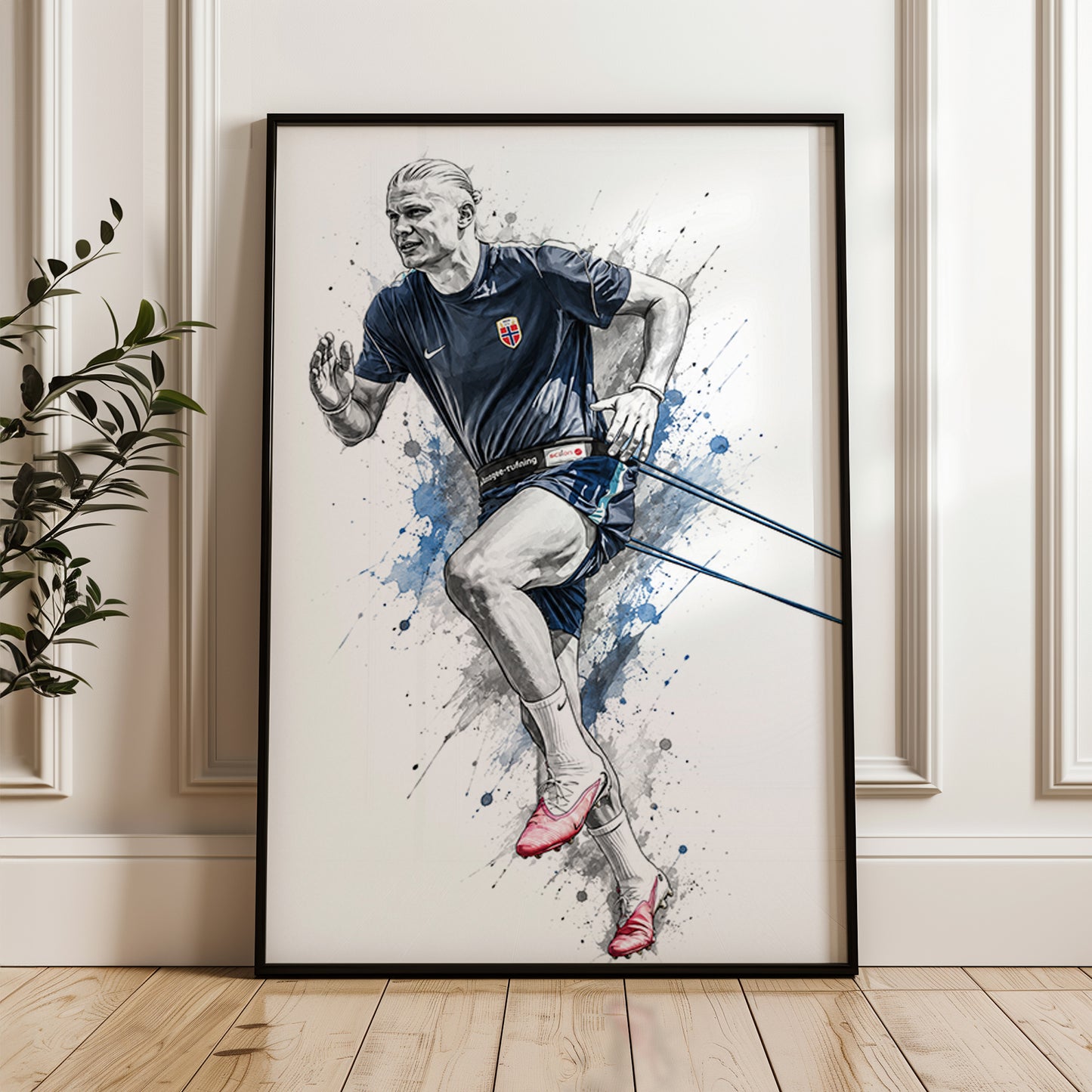 Erling Haaland Norway Resistance Training Sprint Poster Athletic Conditioning Watercolor Wall Art (Printable+Physical)