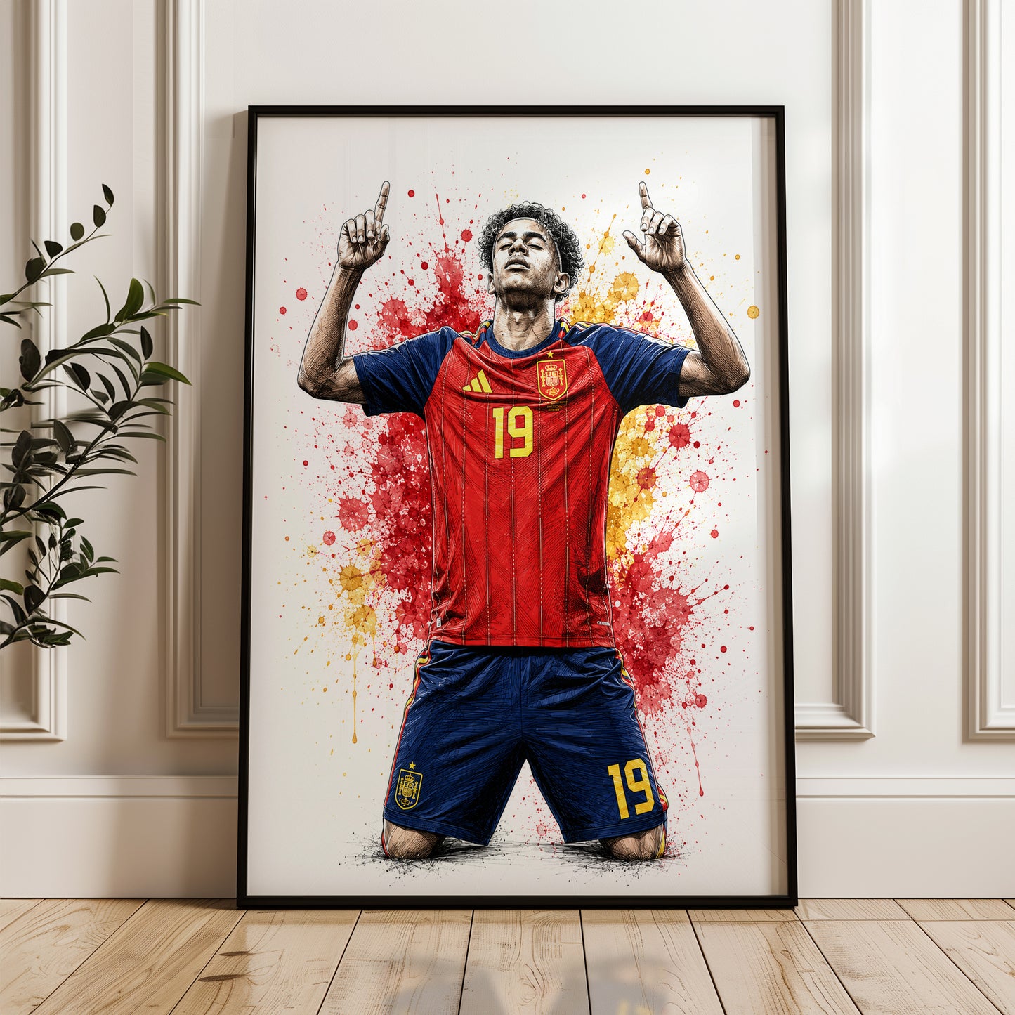 Lamine Yamal Spain Knee Slide Celebration Poster Number 19 Yellow Crimson Ink Wall Decor (Printable+Physical)
