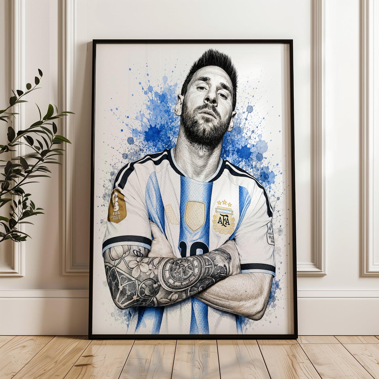 Lionel Messi Argentina Arms Crossed Poster Albiceleste Captain Sketch Tattoo Detail Wall Art (Printable+Physical)