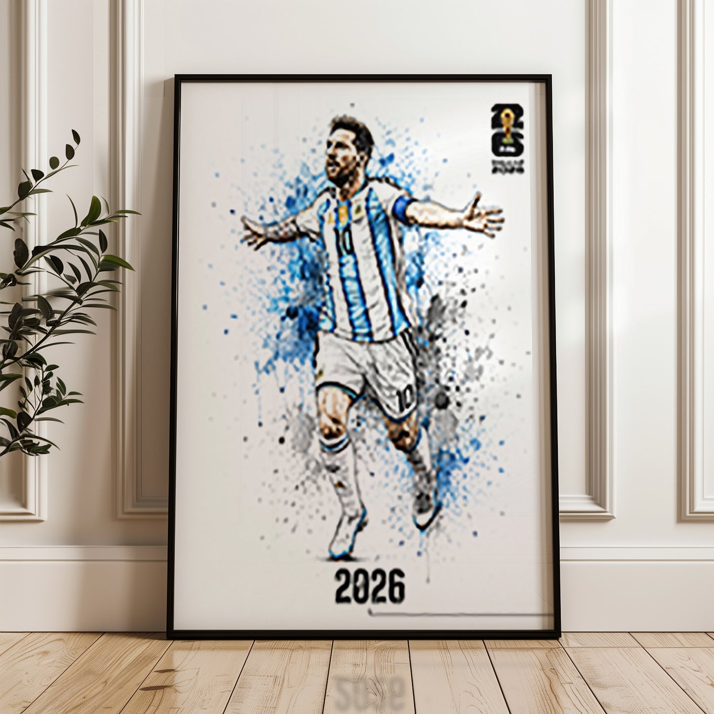 Lionel Messi Argentina 2026 World Cup Poster Arms Outstretched Watercolor Football Wall Art (Printable+Physical)