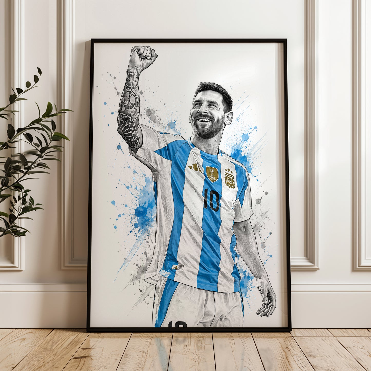Lionel Messi Argentina Splash Sketch Art Modern Home Decor Poster (Printable+Physical)