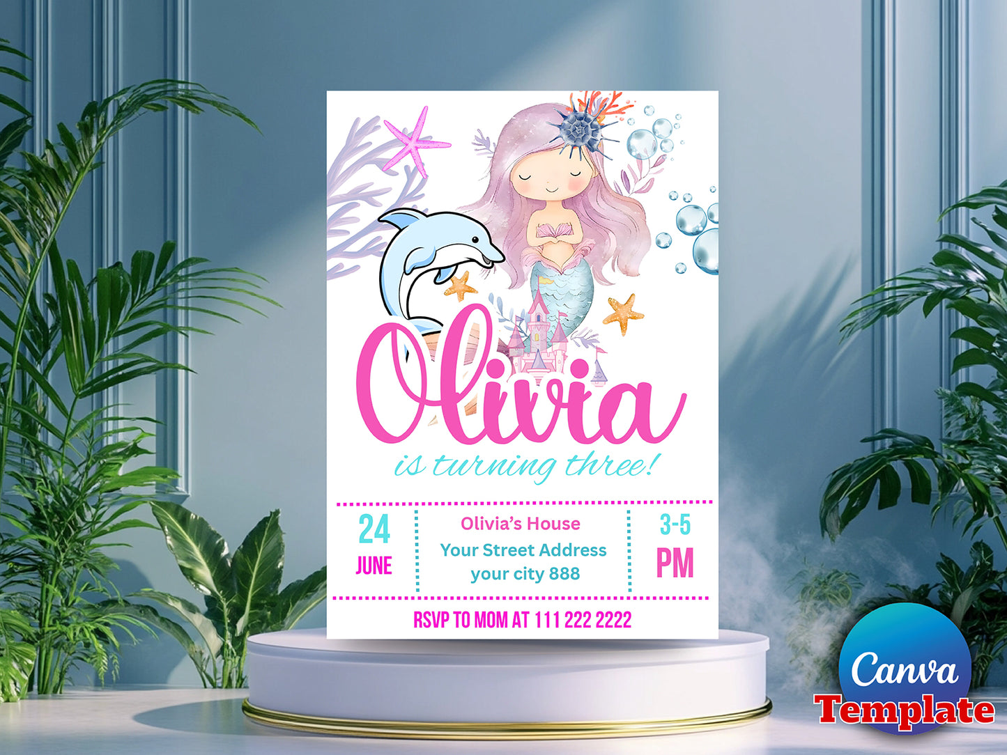 Mermaid Bash Under the Sea Birthday Invite(Printable)