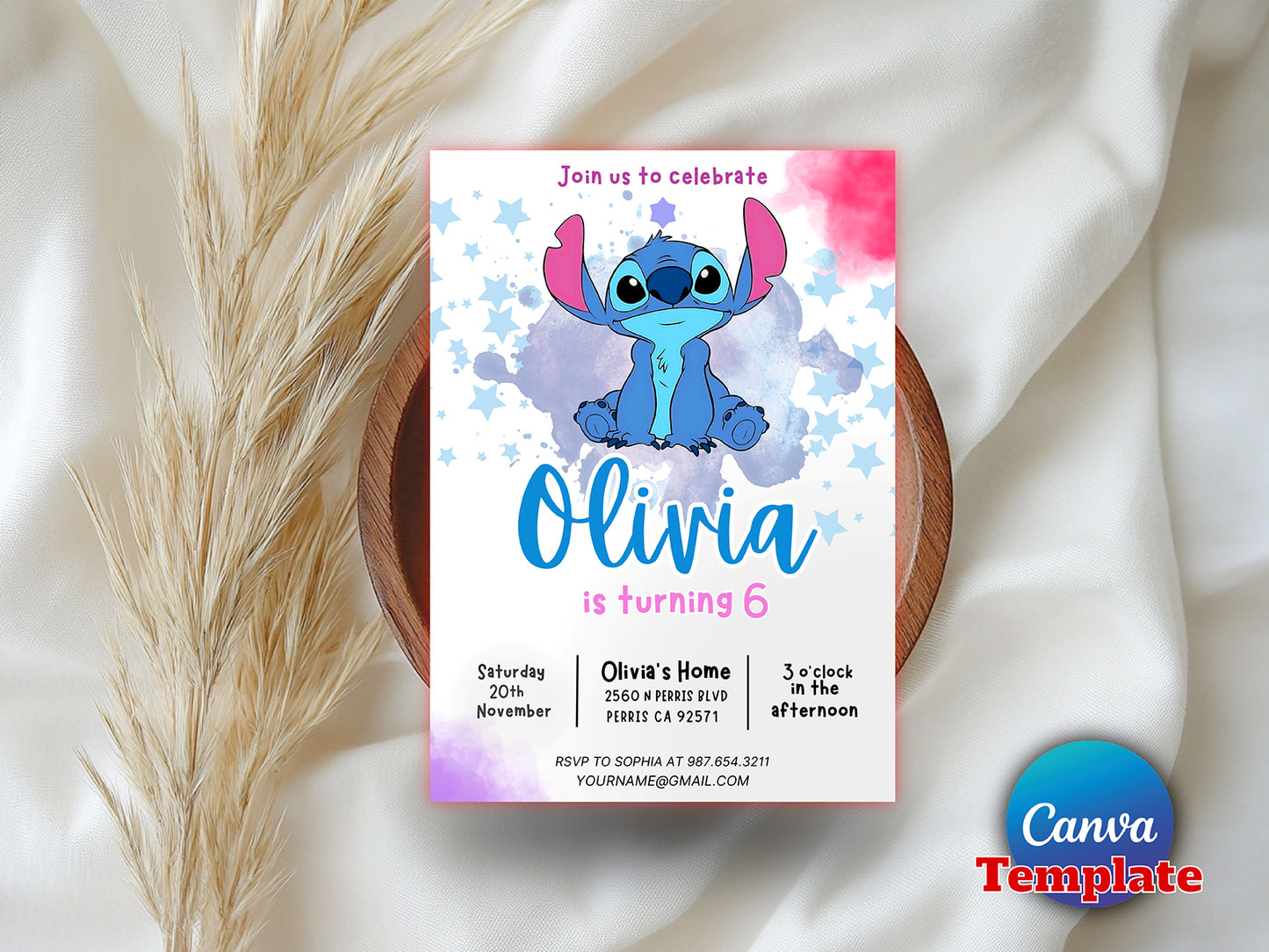 Editable Stitch Birthday Invitation Template(Printable)