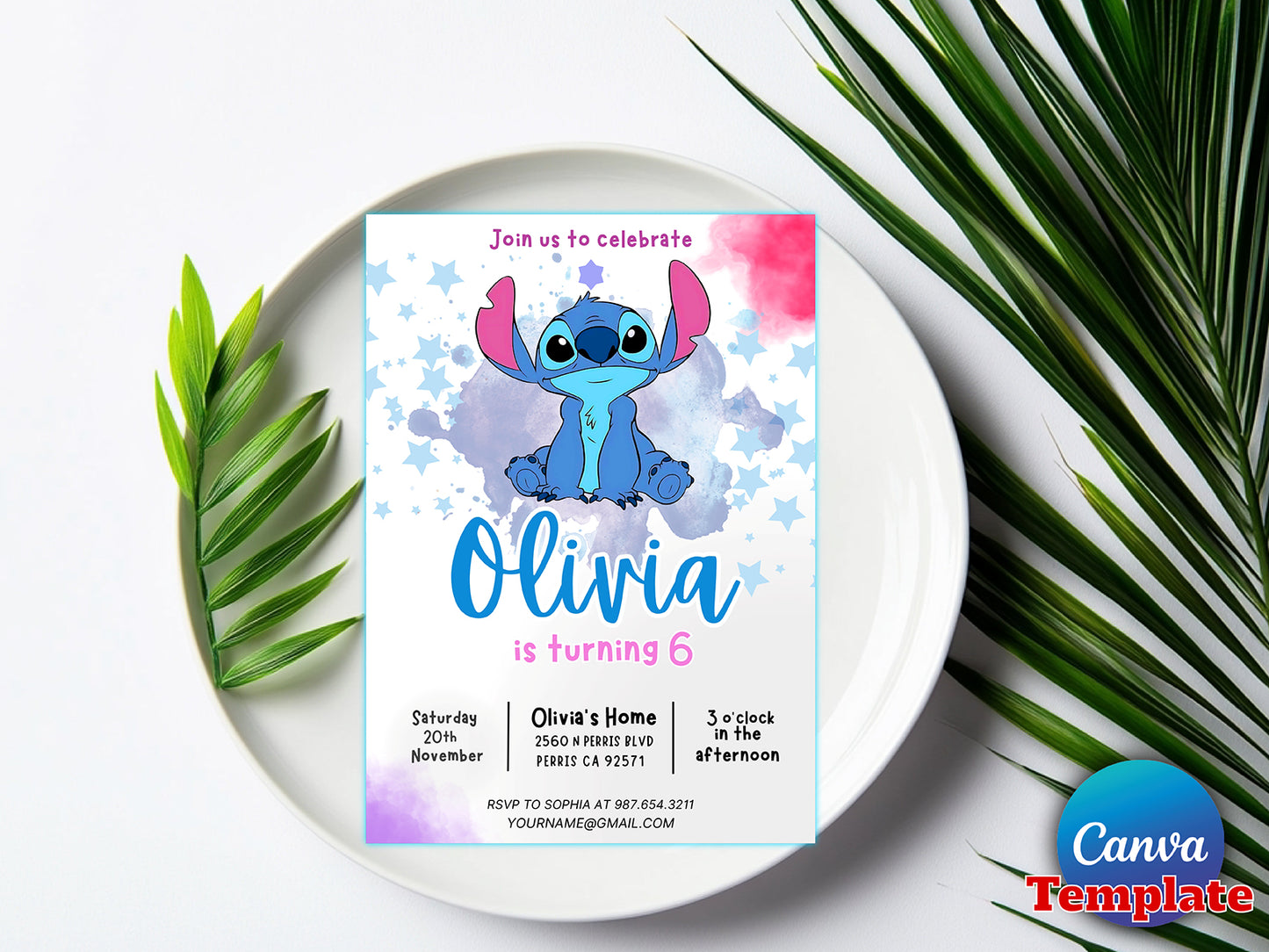 Editable Stitch Birthday Invitation Template(Printable)