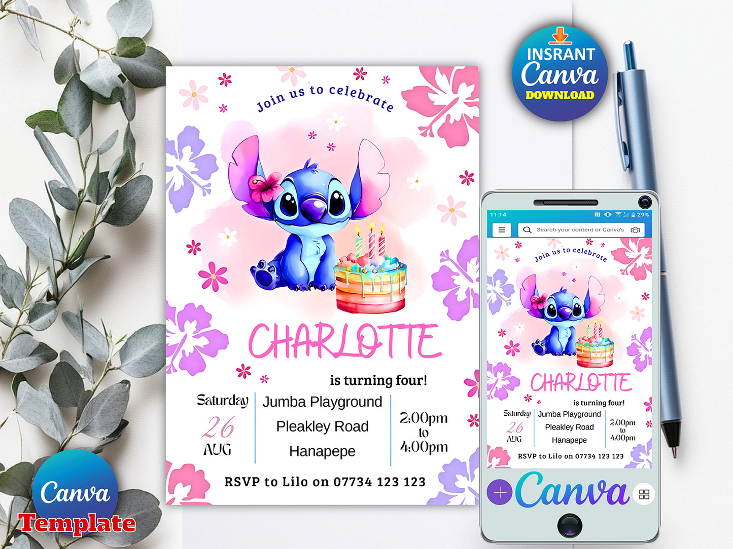 Lilo and Stitch birthday invitation(Printable)