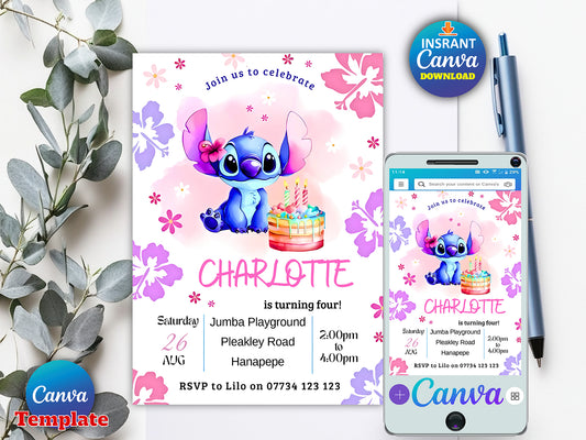 Lilo and Stitch birthday invitation(Printable)