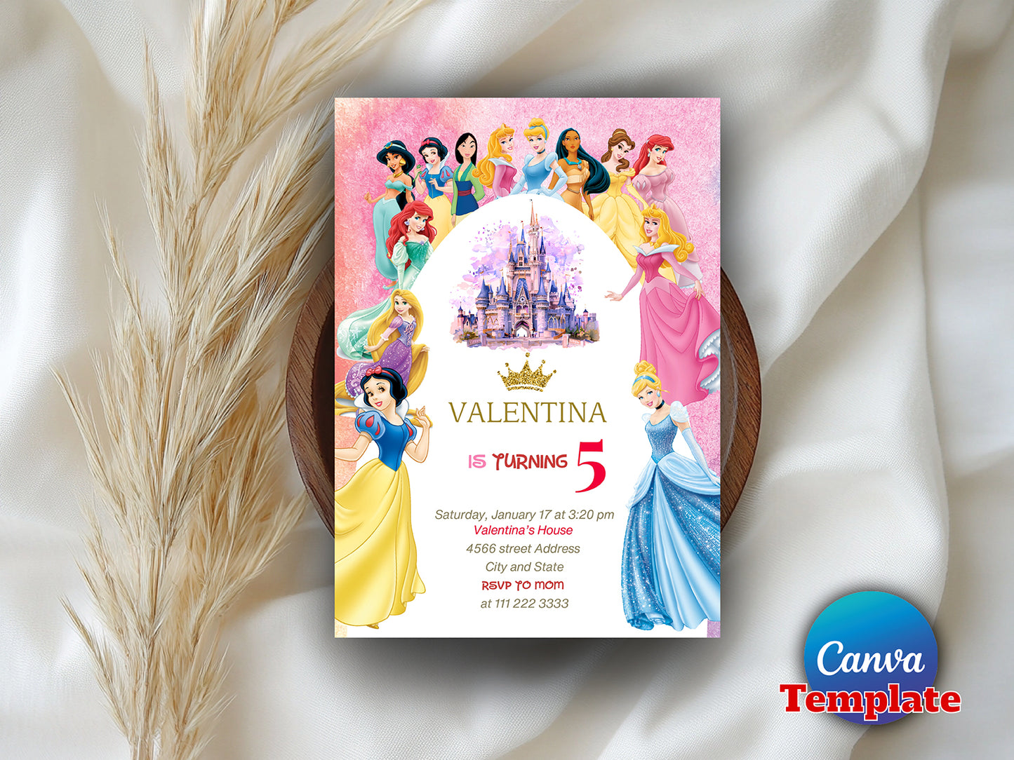 Watercolor Princess Birthday Invitation(Printable)