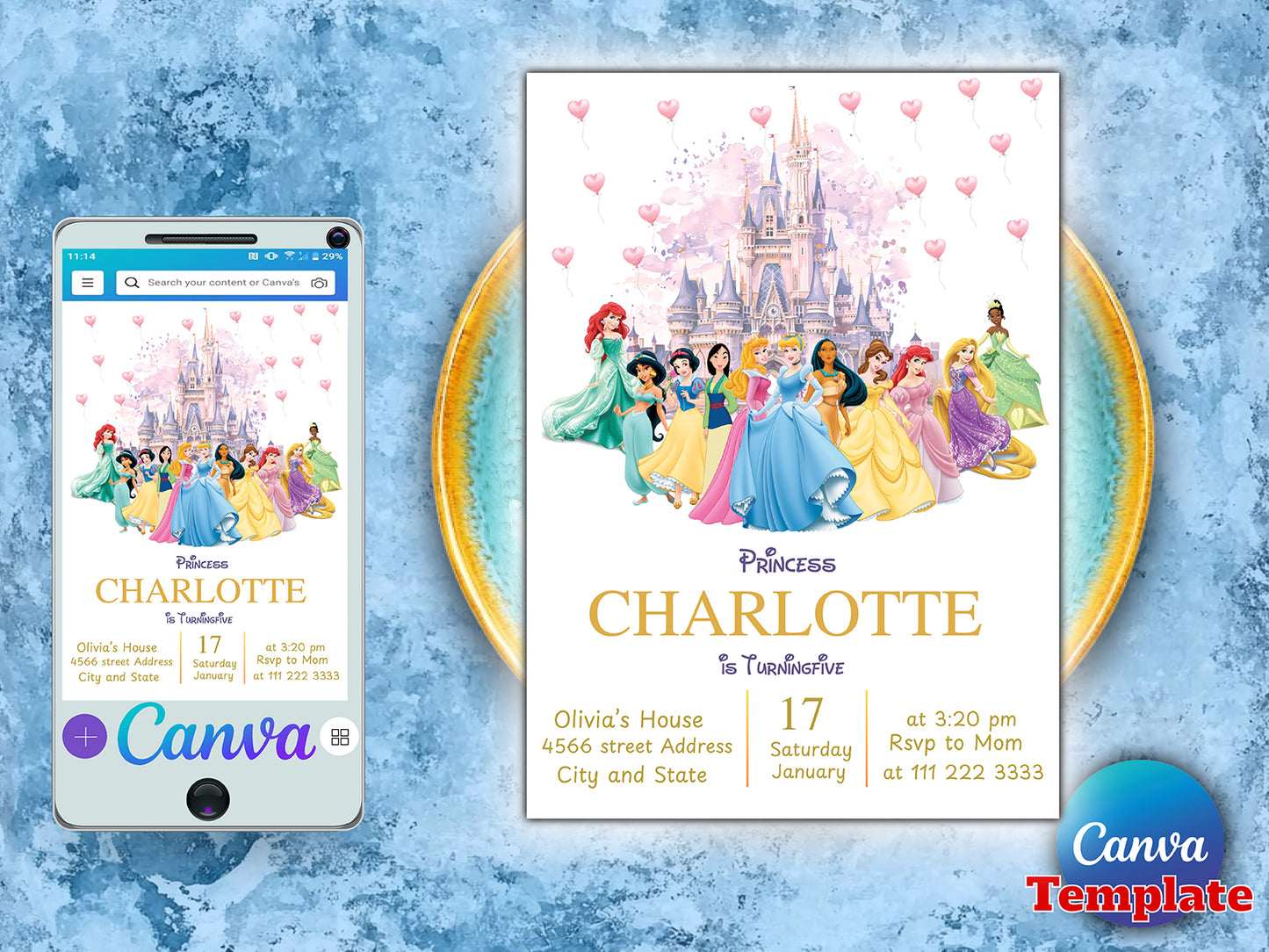 Watercolor Royal Princess Magical Birthday Party Invite(Printable)