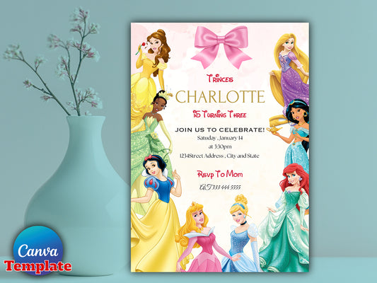 Watercolor Princess Birthday Invitation(Printable)