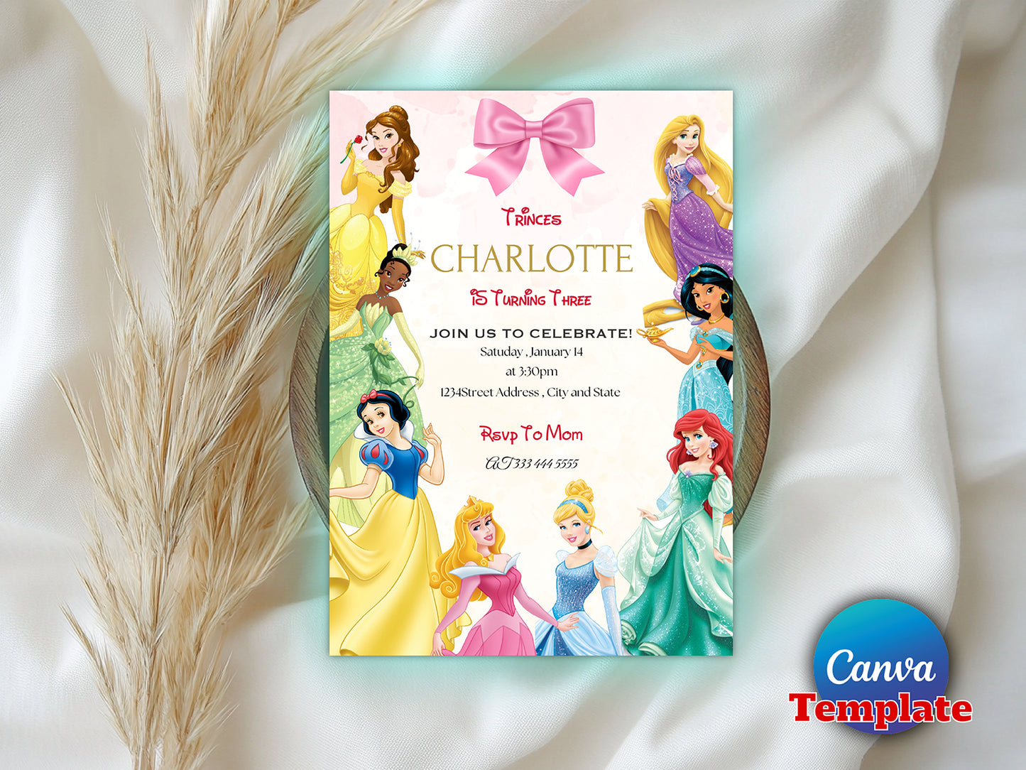 Watercolor Princess Birthday Invitation(Printable)