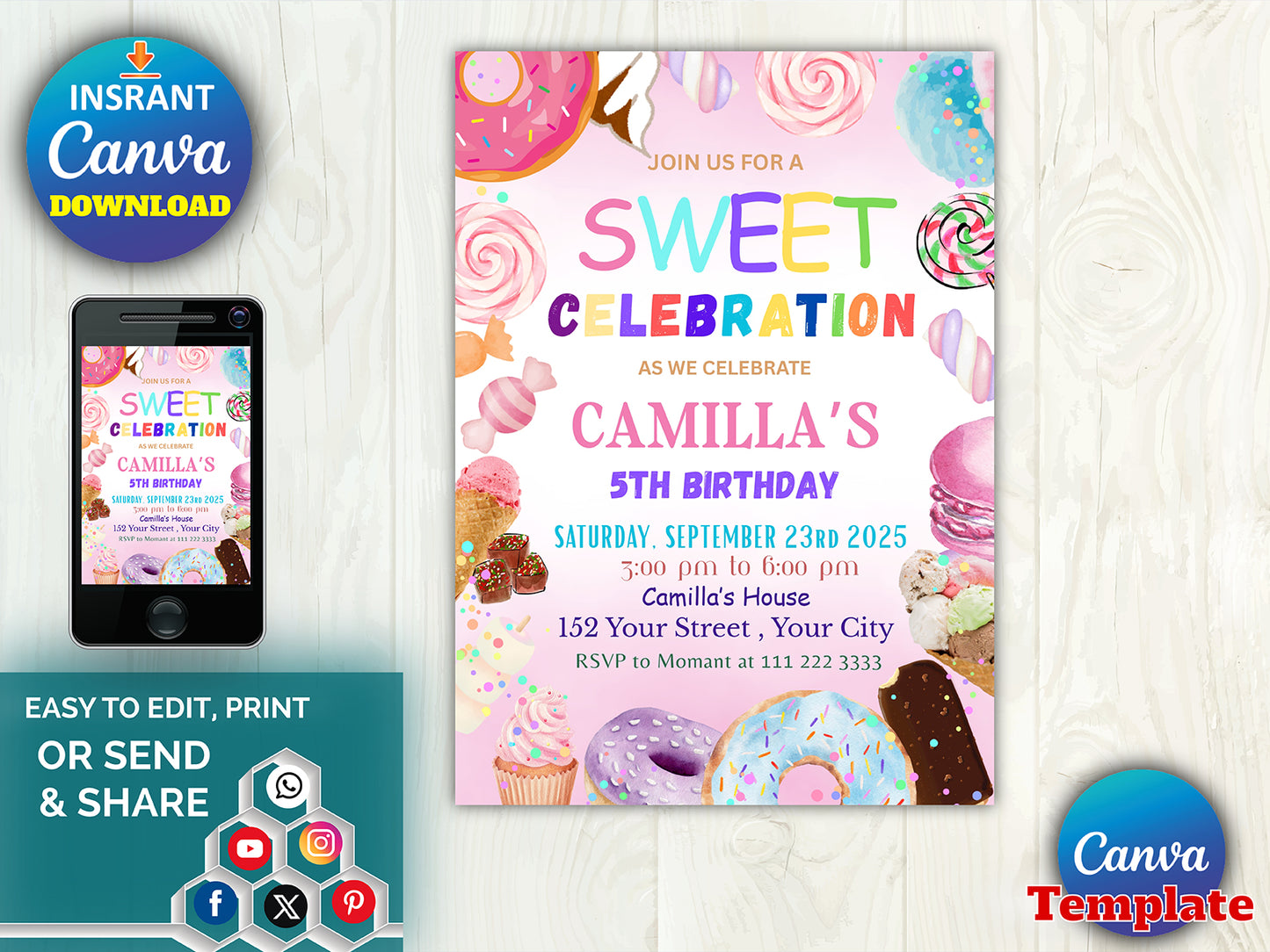 Sweet Celebration Birthday Invitation(Printable)