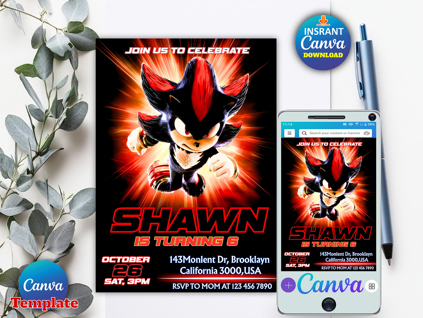 Editable Sonic 3 Invitation(Printable)