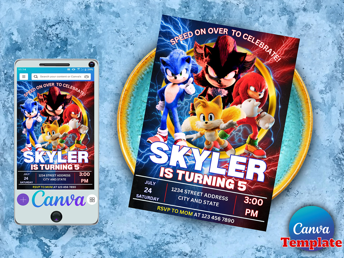 Sonic 3 Editable Birthday Invitation(Printable)