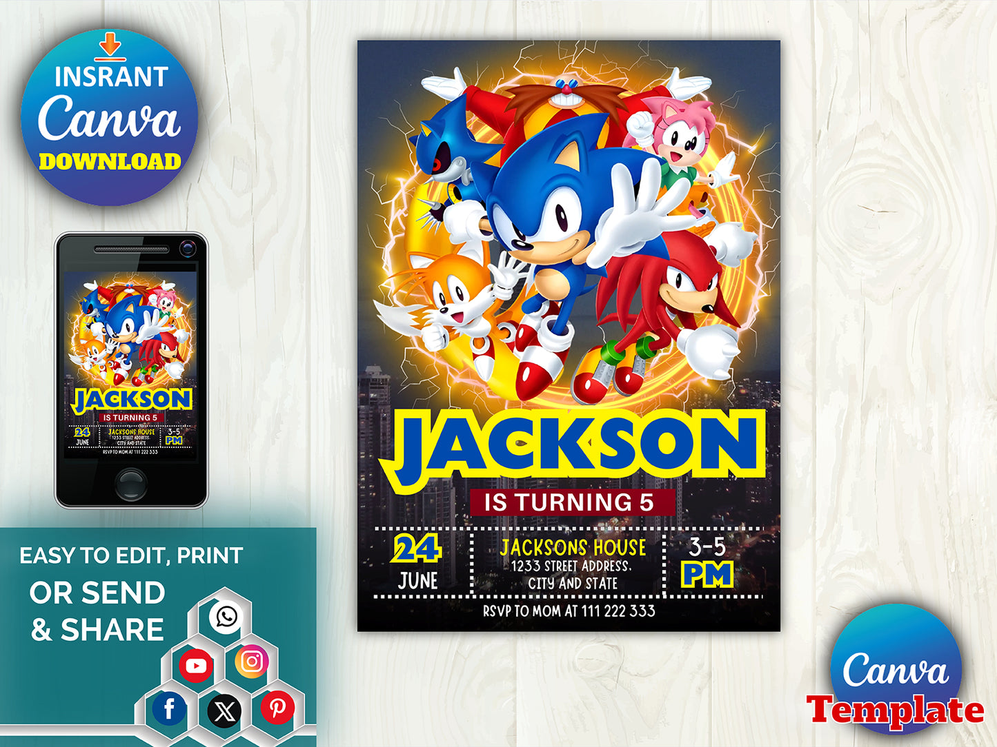 Super Sonic The Hedgehog Party(Printable)