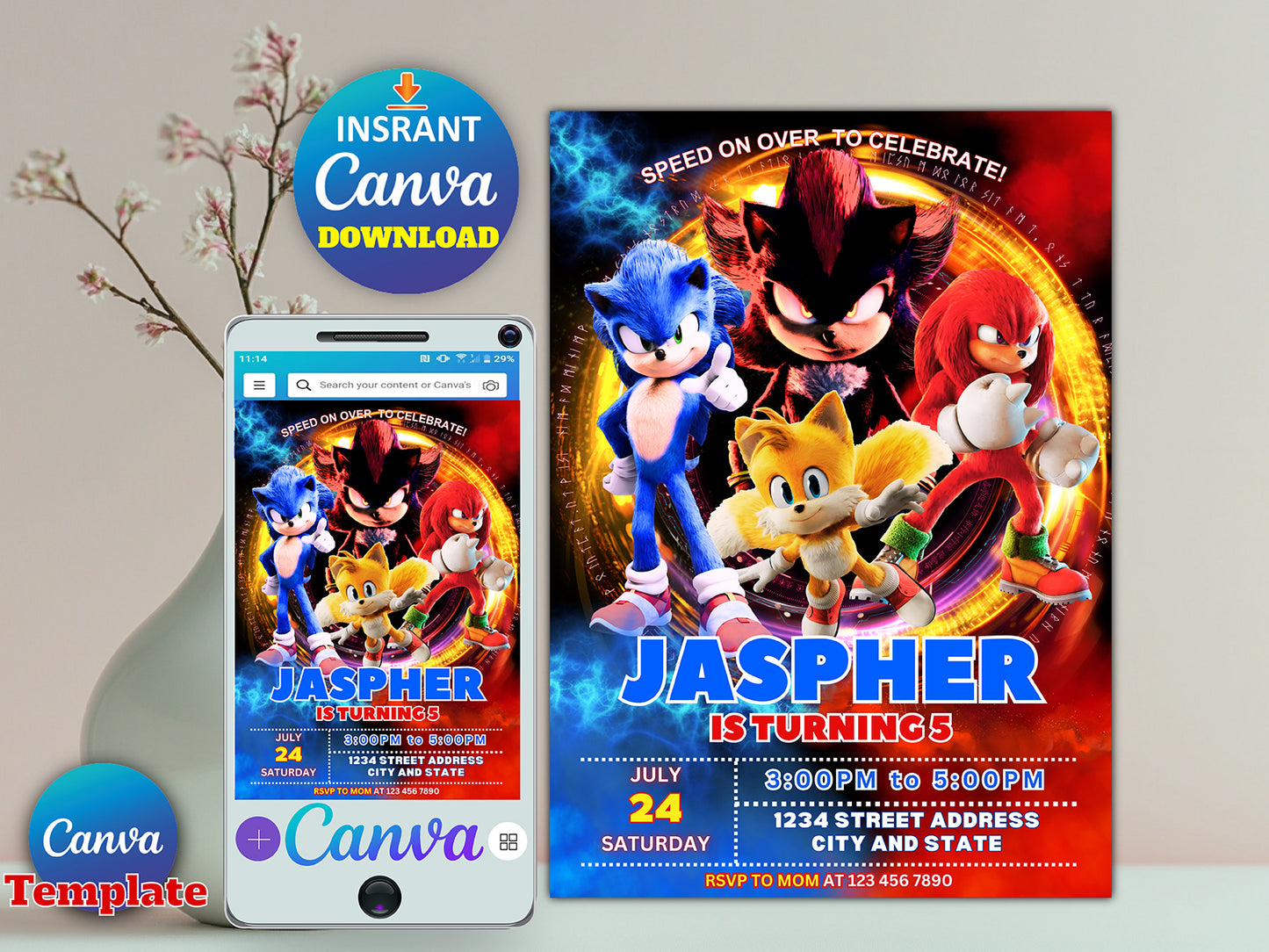Editable Sonic 3 birthday invitation(Printable)