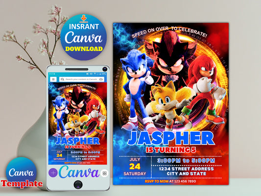 Editable Sonic 3 birthday invitation(Printable)