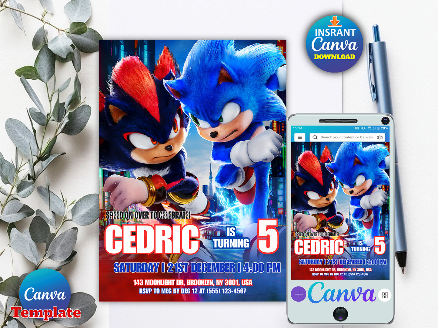 Editable Sonic 3 Invitation(Printable)