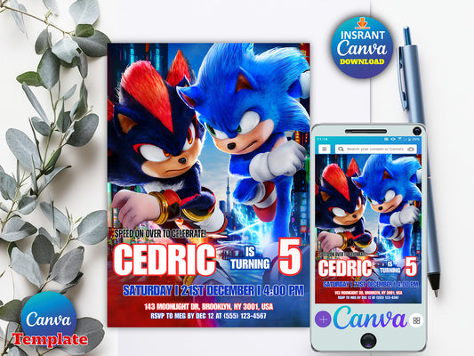 Editable Sonic 3 Invitation(Printable)