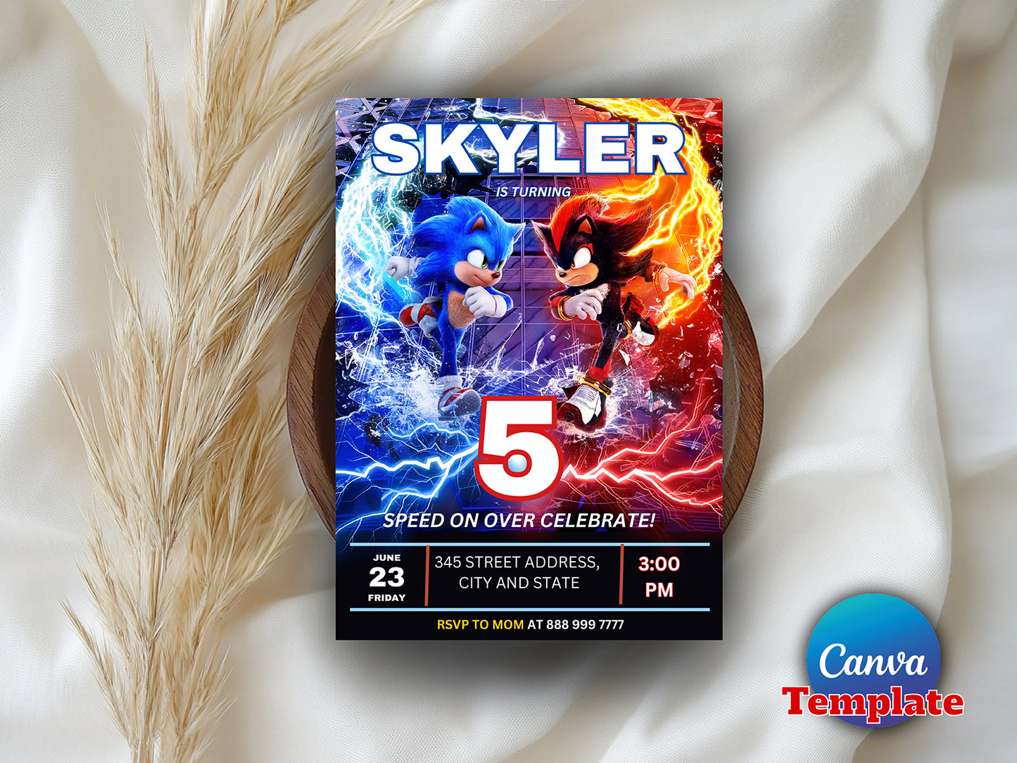 Sonic 3 Birthday Party Invitation(Printable)