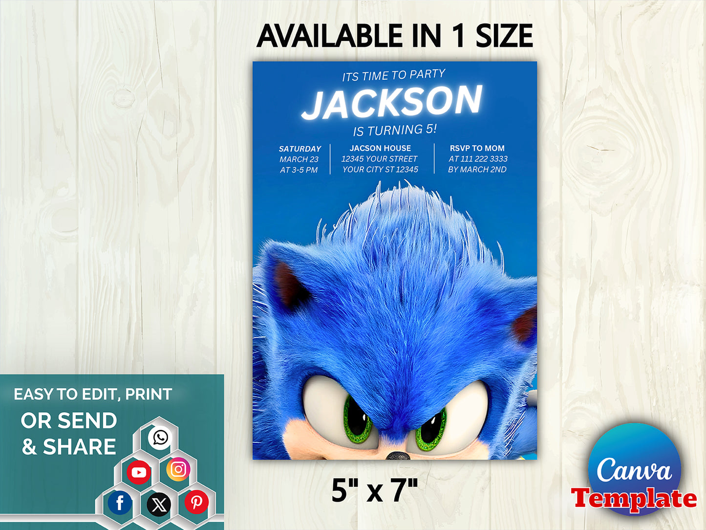 Sonic the Hedgehog Birthday Party Invitation(Printable)