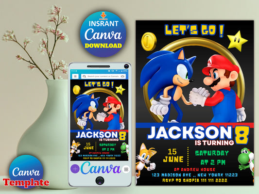 Sonic & Mario Birthday Invitation(Printable)