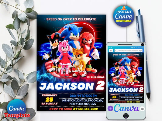 Editable Sonic 3 Invitation(Printable)