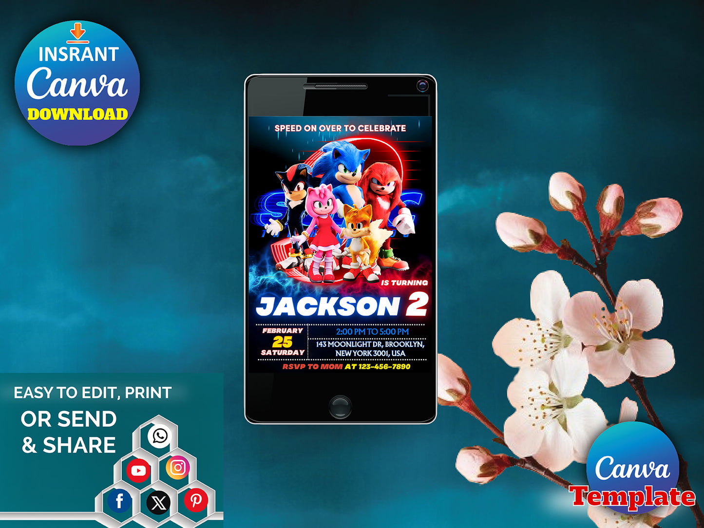 Editable Sonic 3 Invitation(Printable)