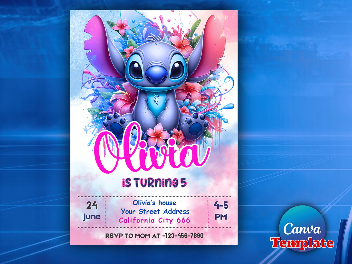 Stitch Birthday Invitation Editable Template(Printable)