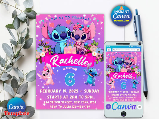 Stitch Editable Birthday Invitation Template(Printable)