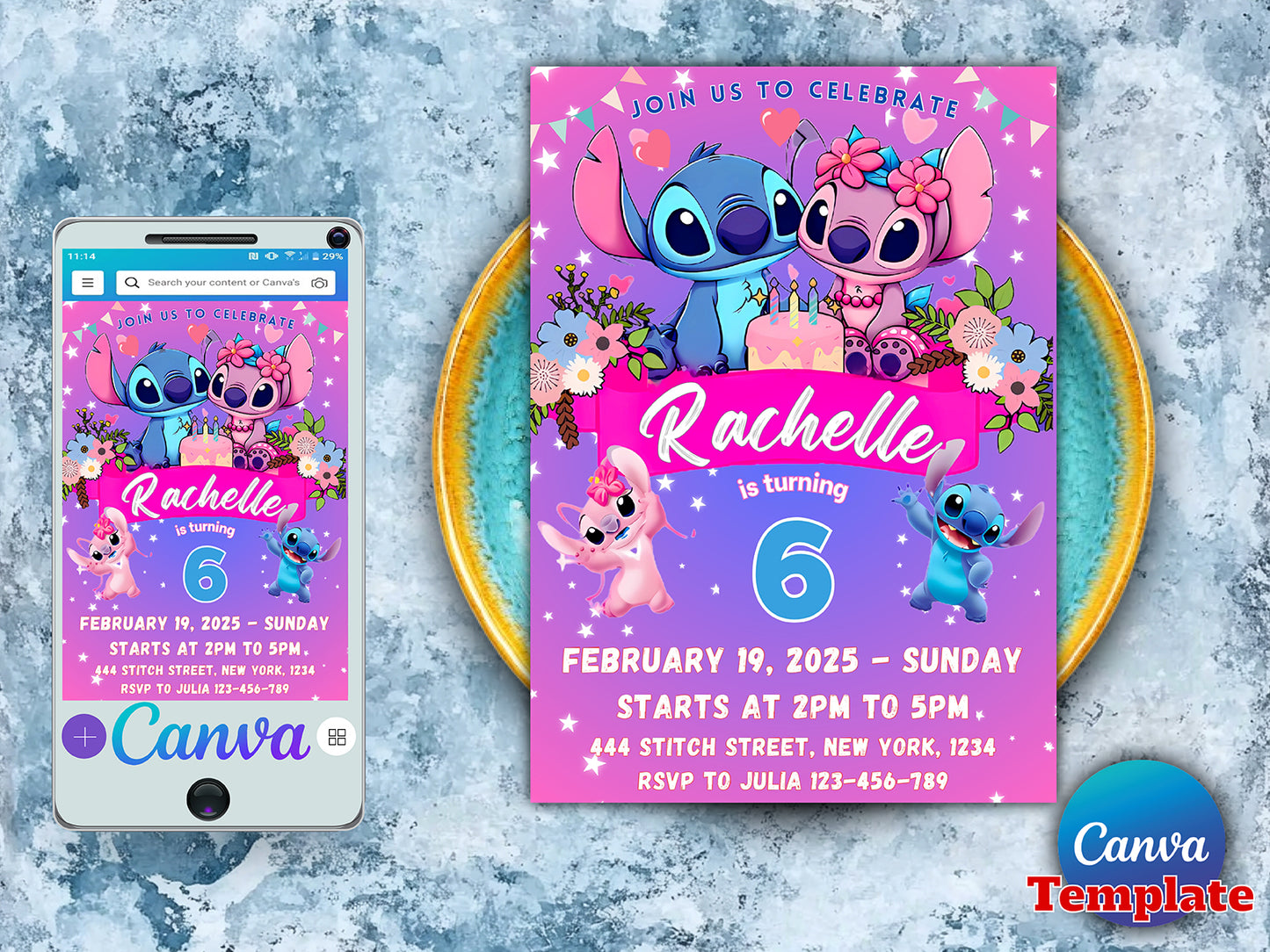 Stitch Editable Birthday Invitation Template(Printable)