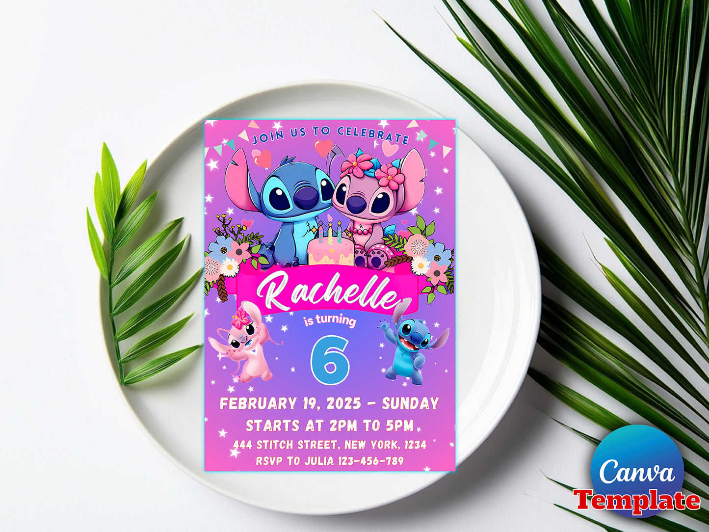 Stitch Editable Birthday Invitation Template(Printable)
