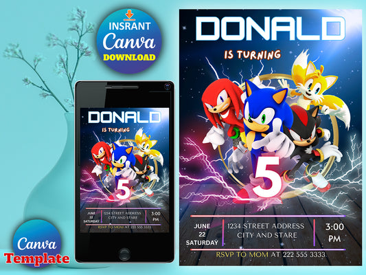Super Sonic Party Invitation(Printable)