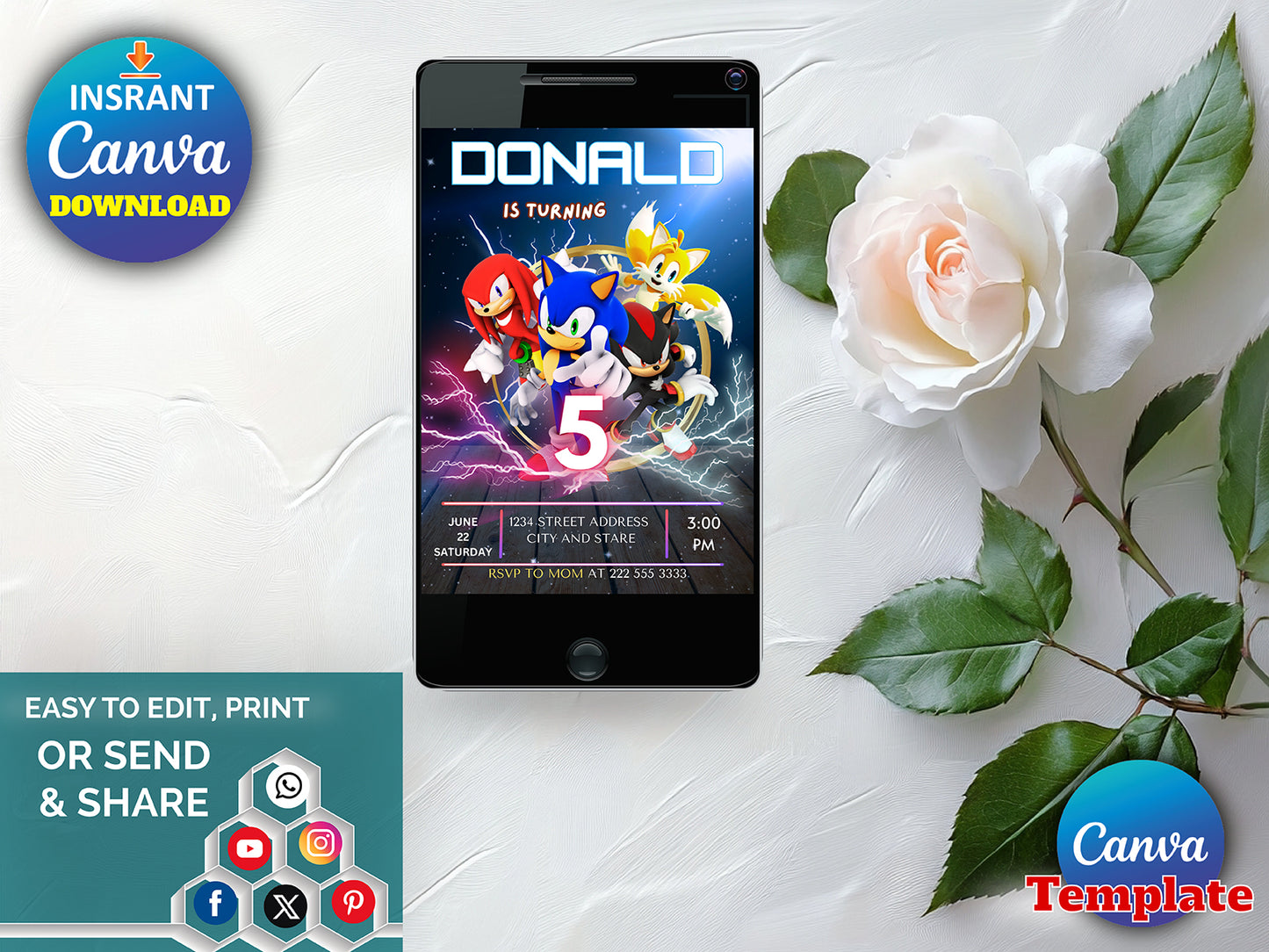 Super Sonic Party Invitation(Printable)