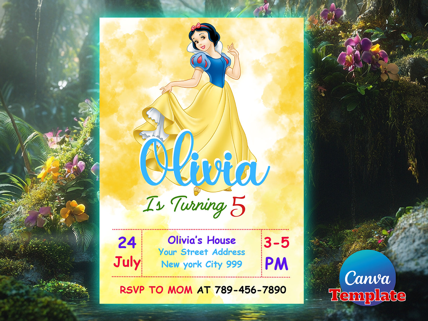 Watercolor Snow White Birthday Invitation(Printable)