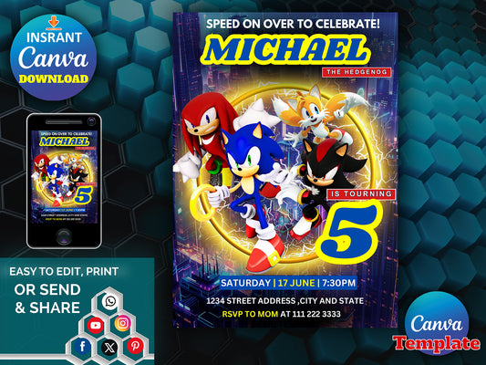 Super Sonic Party Invitation(Printable)