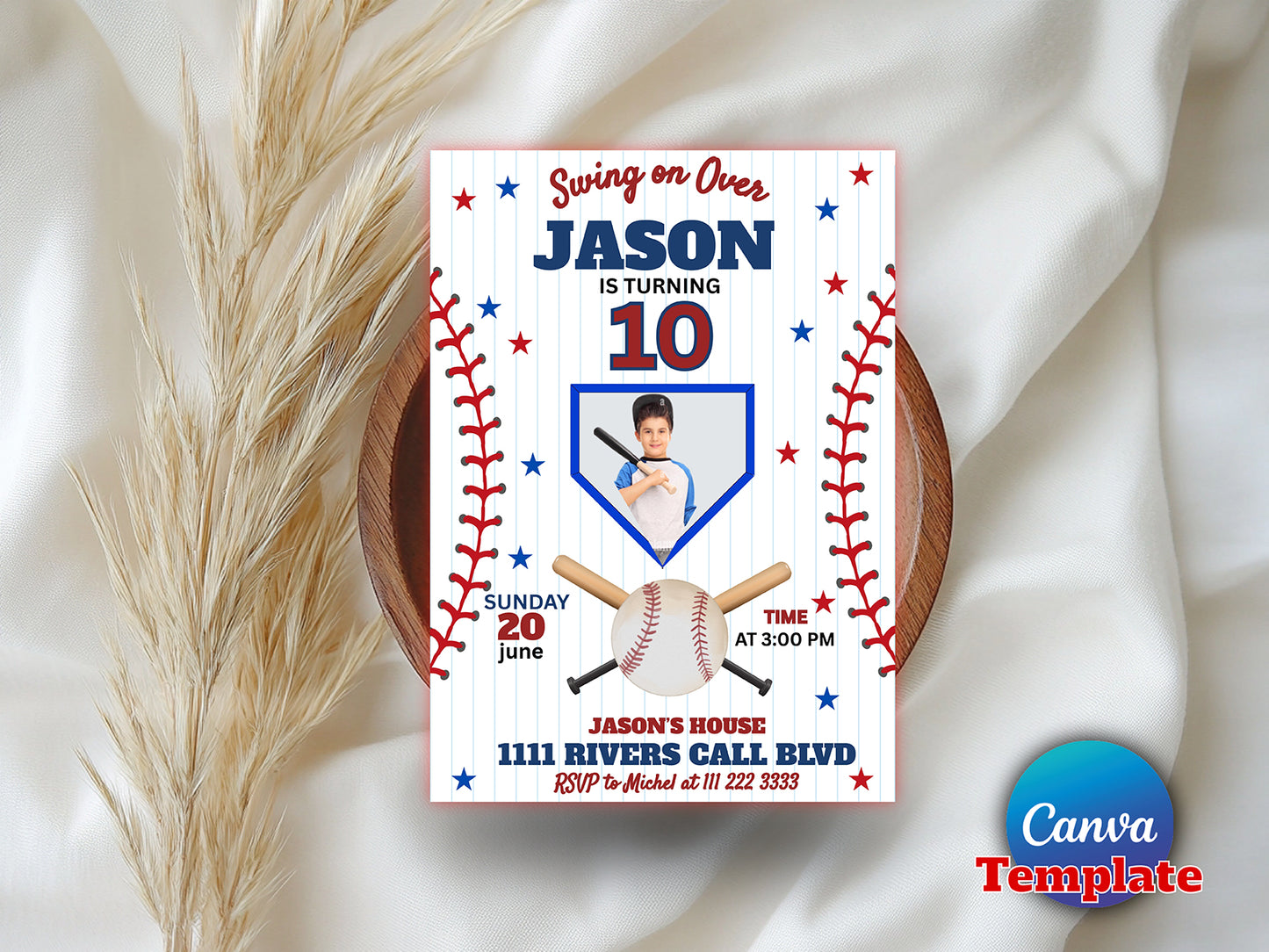 Editable Baseball Birthday Invitation with Photo (Printable)